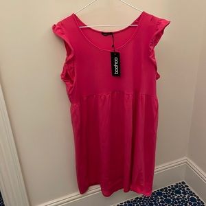 Hot Pink Frill Sleeve Smock Dress